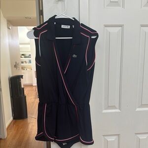 Lacoste Navy Sleeveless Wrap Dress with Pink Trim